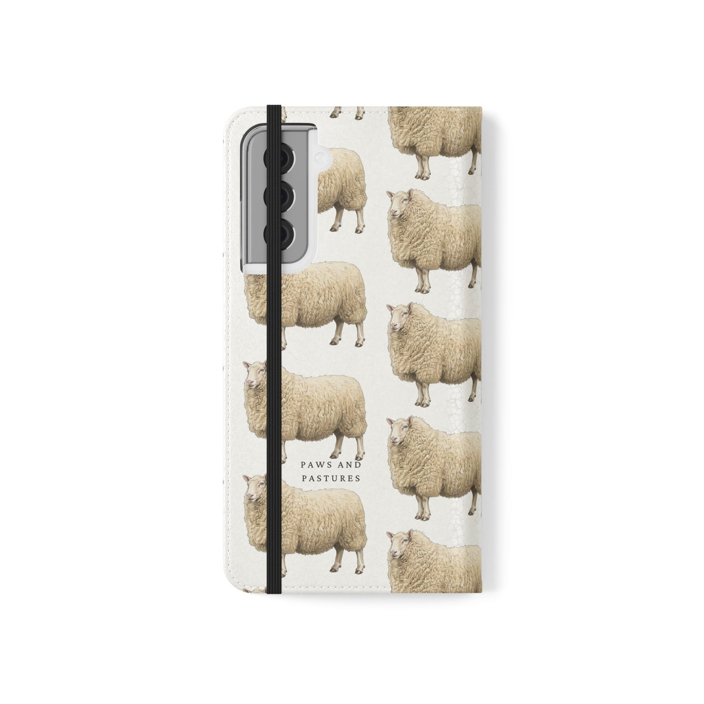 Cheviot Sheep Pattern Flip Phone Case – Cute Pastoral Wallet Cover with Card Slots