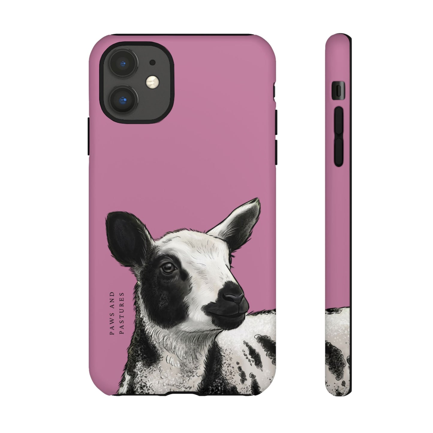 Pink Dutch Spotted Sheep Portrait Phone Case - Black & White Lamb Illustration Protective Cover