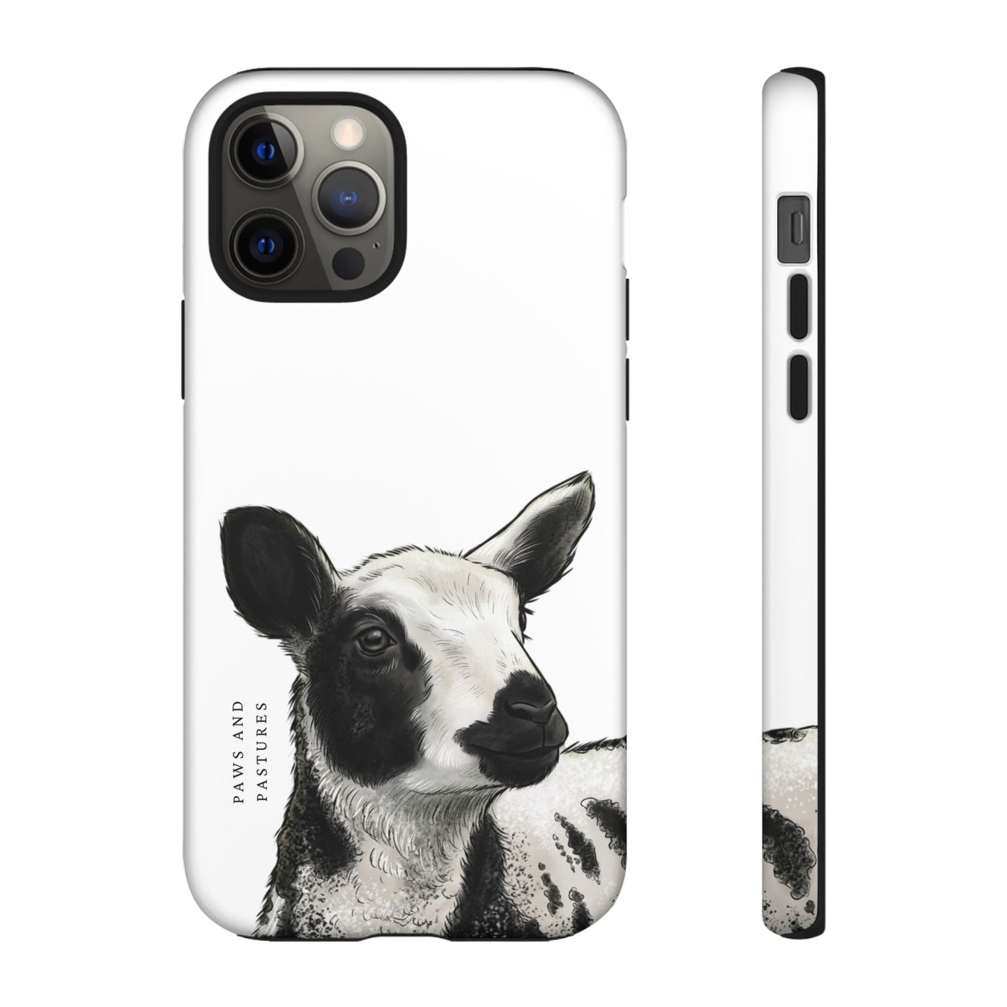 Dutch Spotted Sheep Portrait Phone Case - Black & White Lamb Illustration Protective Cover