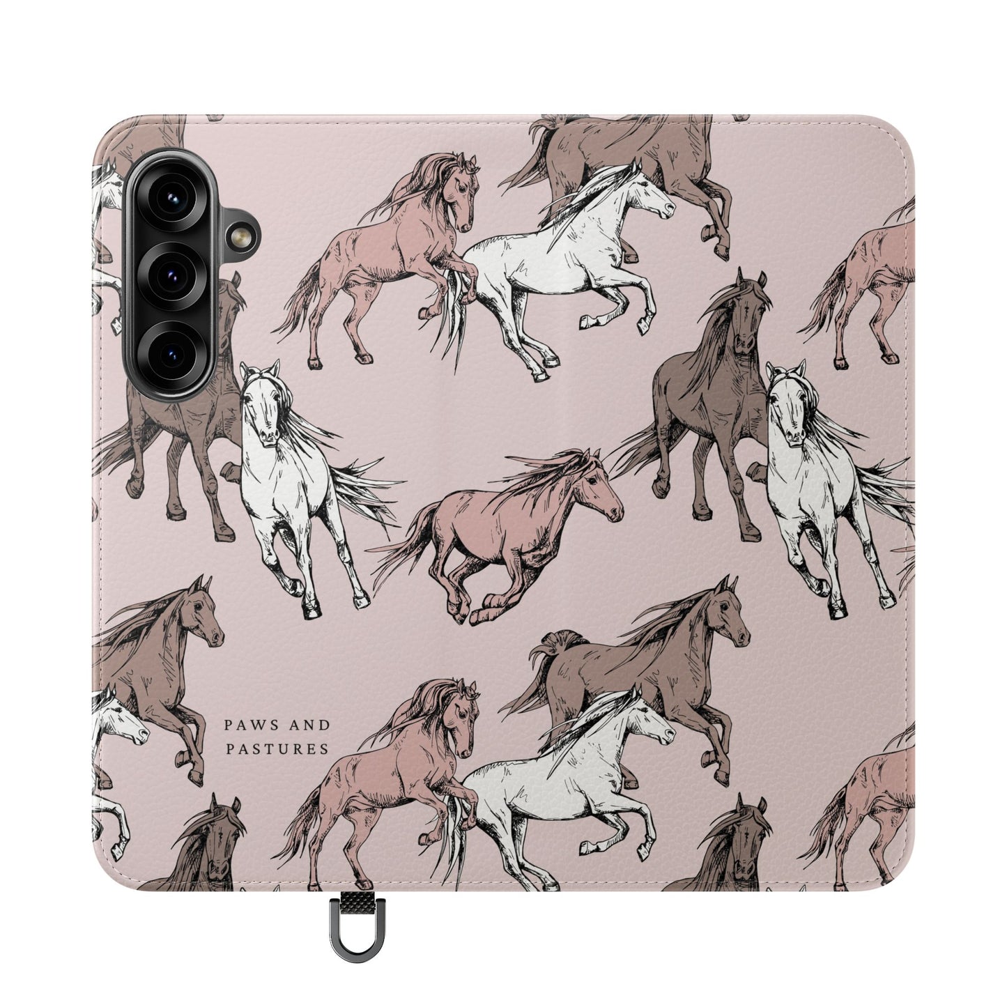 Horse Pattern Flip Phone Case — Pink Running Horses Wallet Cover