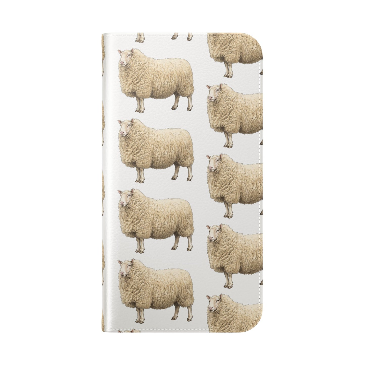 Cheviot Sheep Pattern Flip Phone Case – Cute Pastoral Wallet Cover with Card Slots