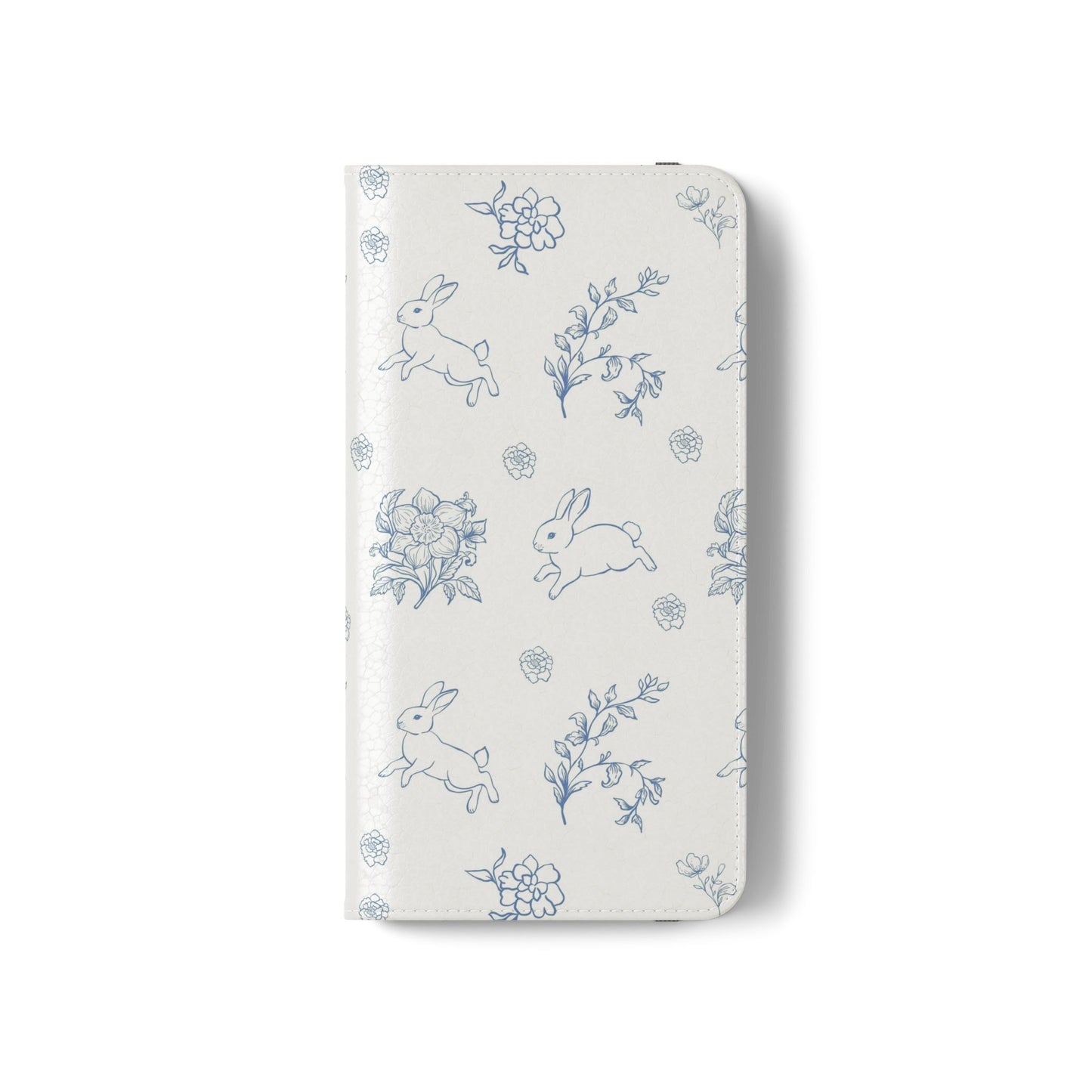 Bunny Pattern Flip Phone Case – Floral Blue Rabbit Wallet Cover