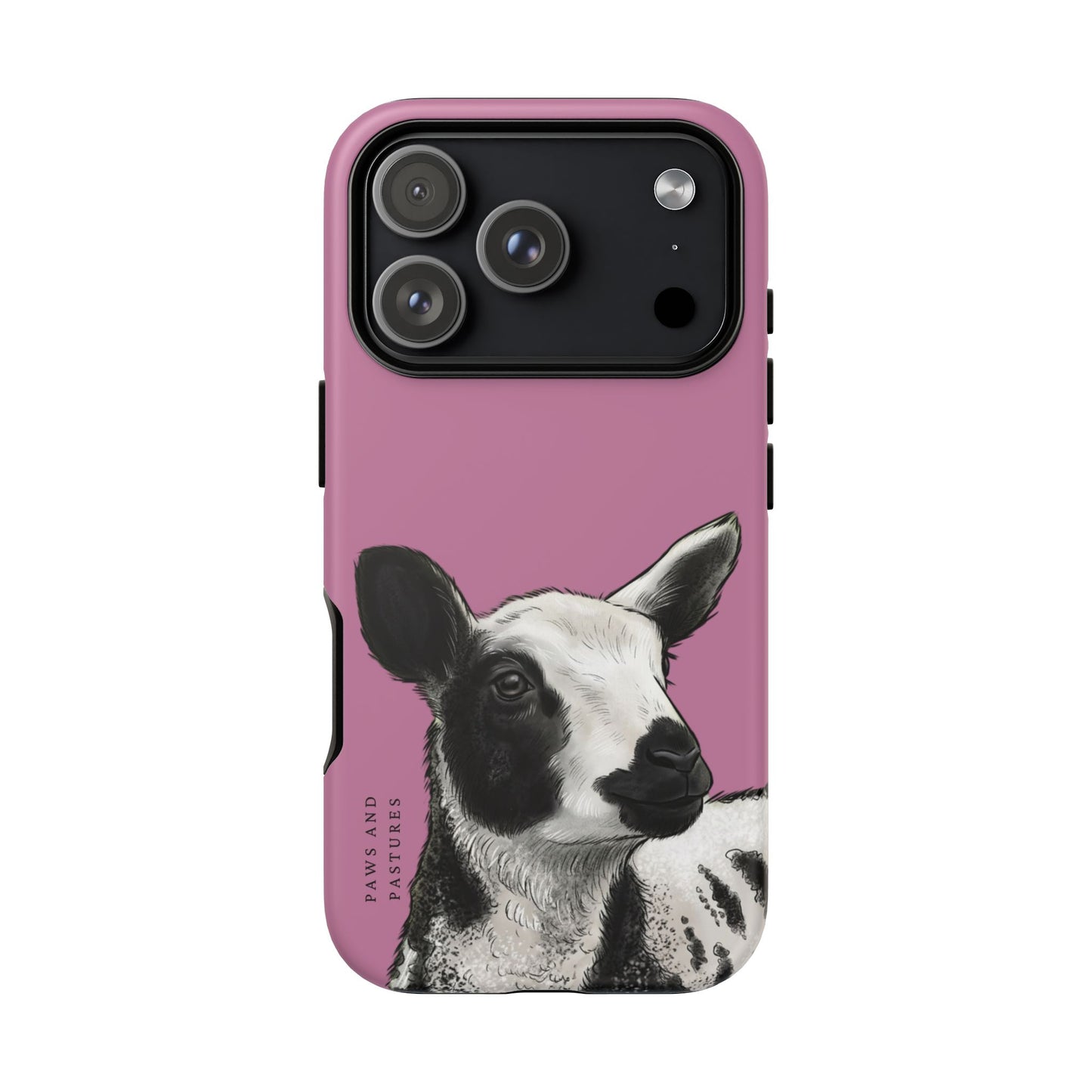 Pink Dutch Spotted Sheep Portrait Phone Case - Black & White Lamb Illustration Protective Cover