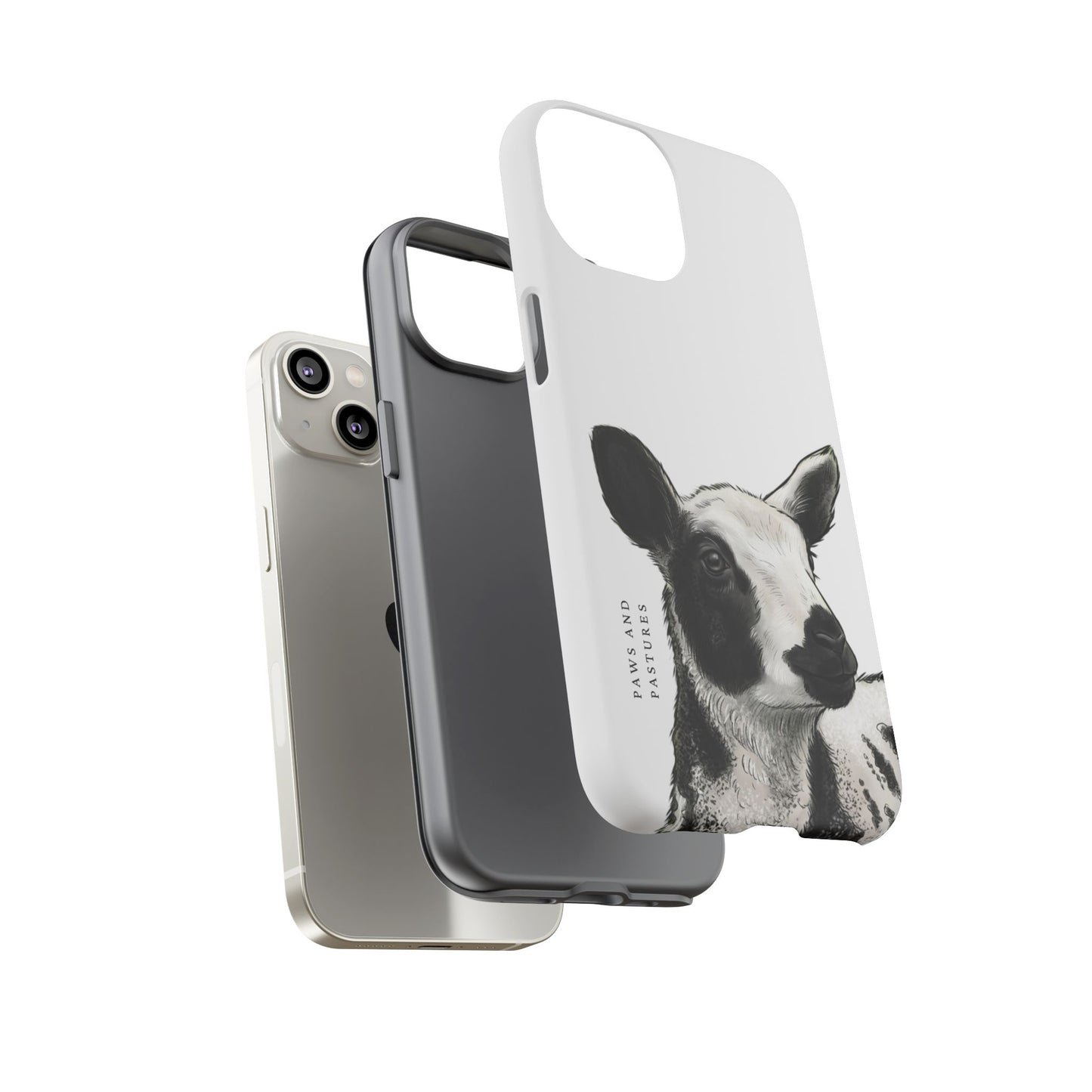 Dutch Spotted Sheep Portrait Phone Case - Black & White Lamb Illustration Protective Cover