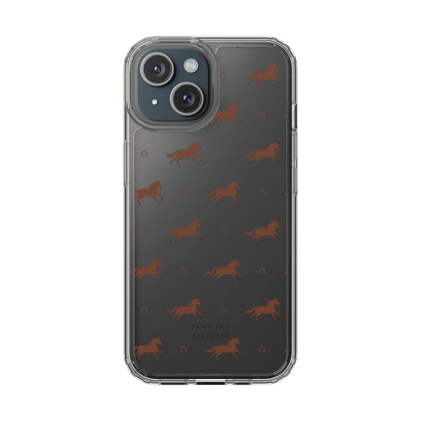 Horse Pattern Clear Phone Case — Equestrian Horses & Horseshoes Design