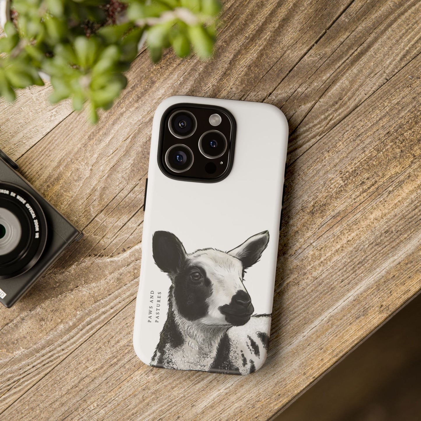 Dutch Spotted Sheep Portrait Phone Case - Black & White Lamb Illustration Protective Cover