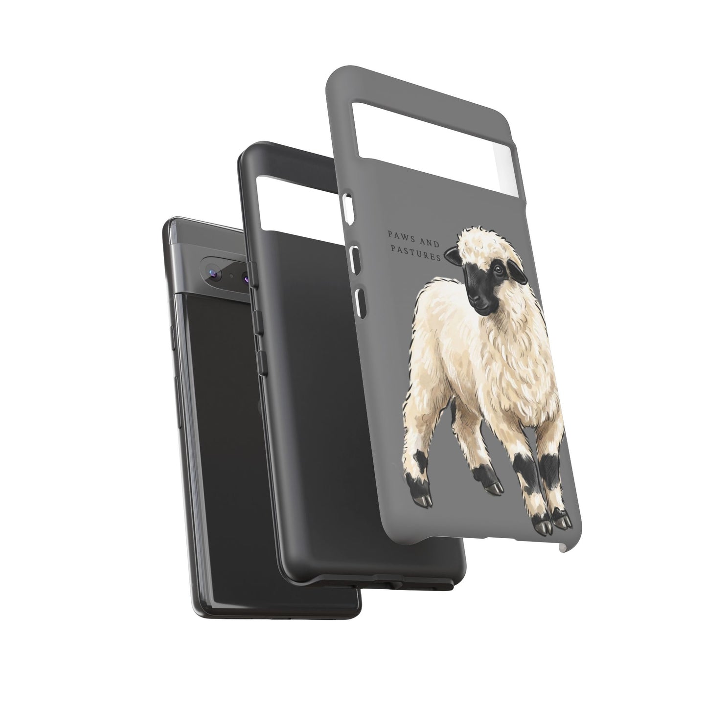 Grey Valais Blacknose Sheep Phone Case – 'Paws and Pastures' Cute Lamb Protective iPhone Cover