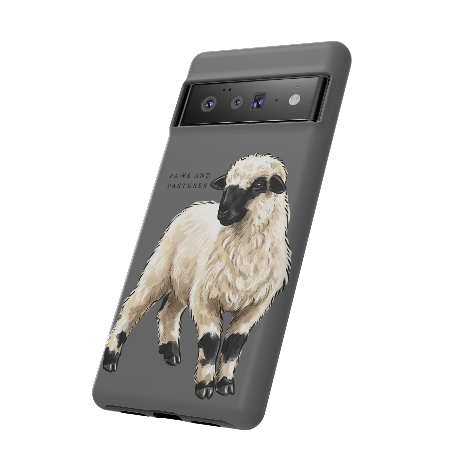 Grey Valais Blacknose Sheep Phone Case – 'Paws and Pastures' Cute Lamb Protective iPhone Cover