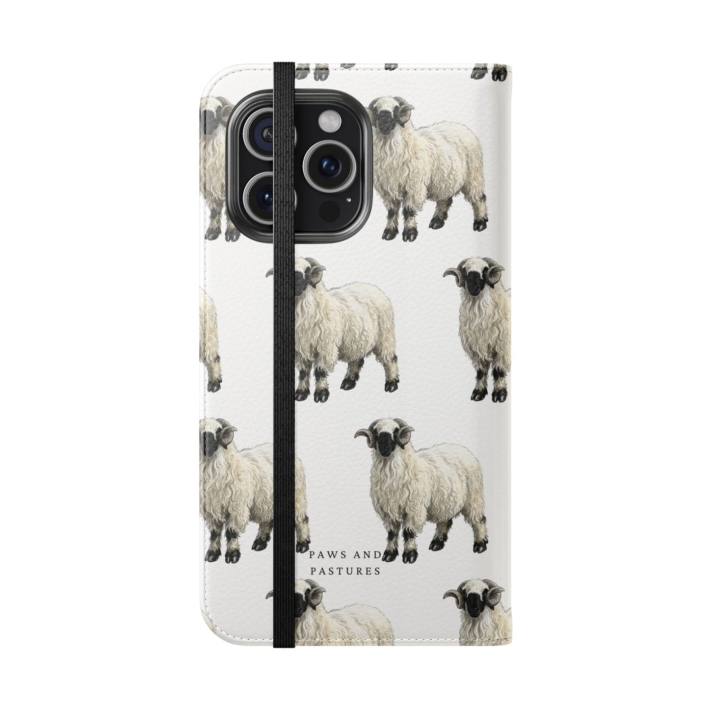 Valais Blacknose Sheep Pattern Flip Phone Case – Cute Farm Animal Wallet Cover