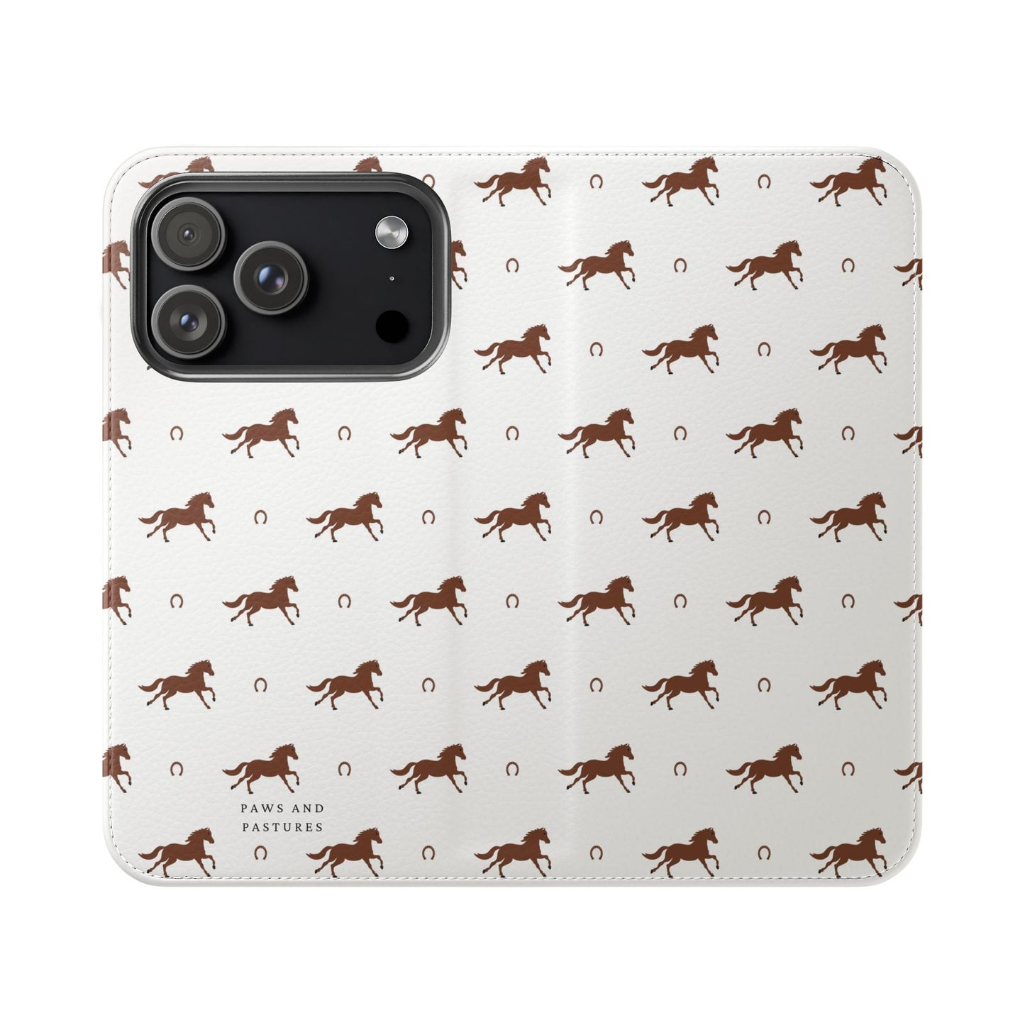 Horse Pattern Flip Case — Leather Wallet Phone Cover with Galloping Horses
