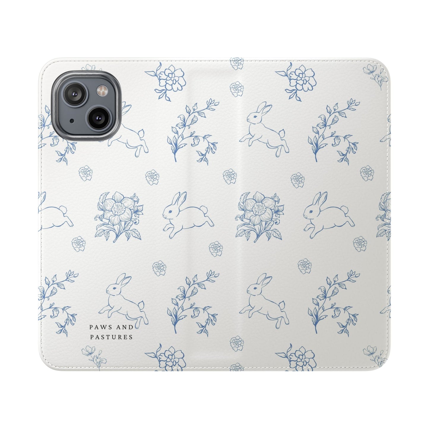 Bunny Pattern Flip Phone Case – Floral Blue Rabbit Wallet Cover