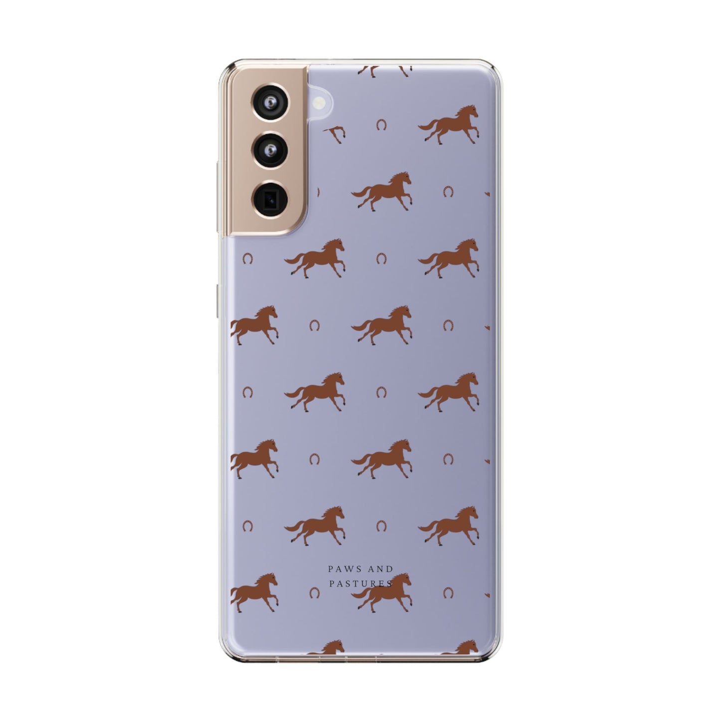 Horse Pattern Clear Phone Case — Equestrian Horses & Horseshoes Design