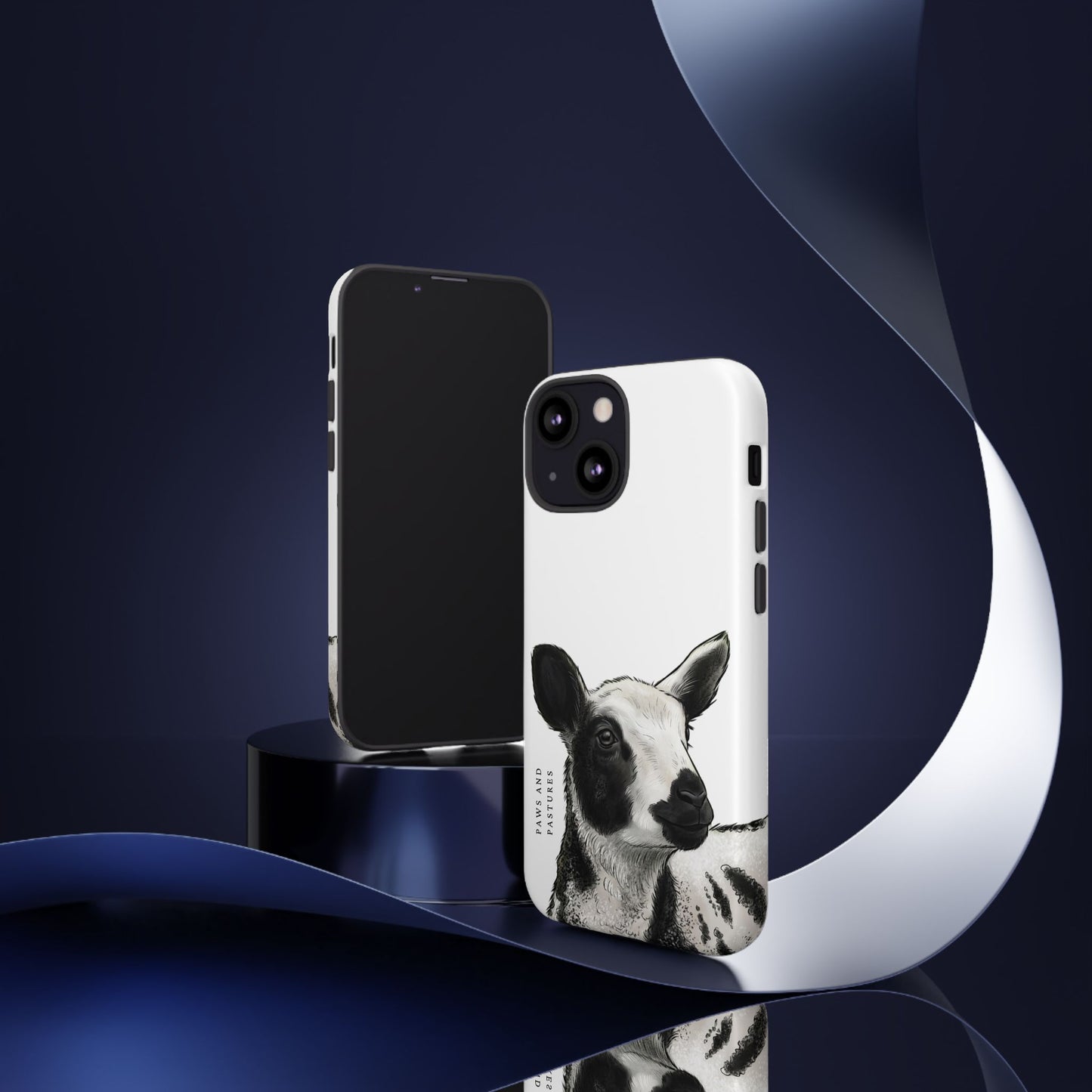 Dutch Spotted Sheep Portrait Phone Case - Black & White Lamb Illustration Protective Cover