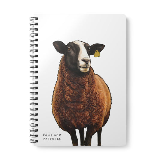 Zwartble Sheep Illustration A5 Spiral Notebook – 'Paws and Pastures' Lined Journal