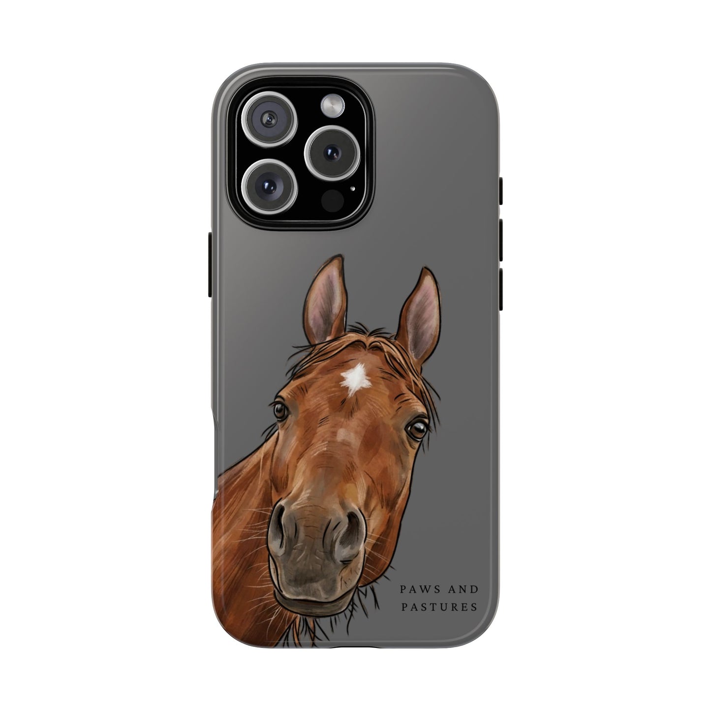 Grey Horse Portrait Tough Phone Case — Cute Brown Horse Illustration on Gray