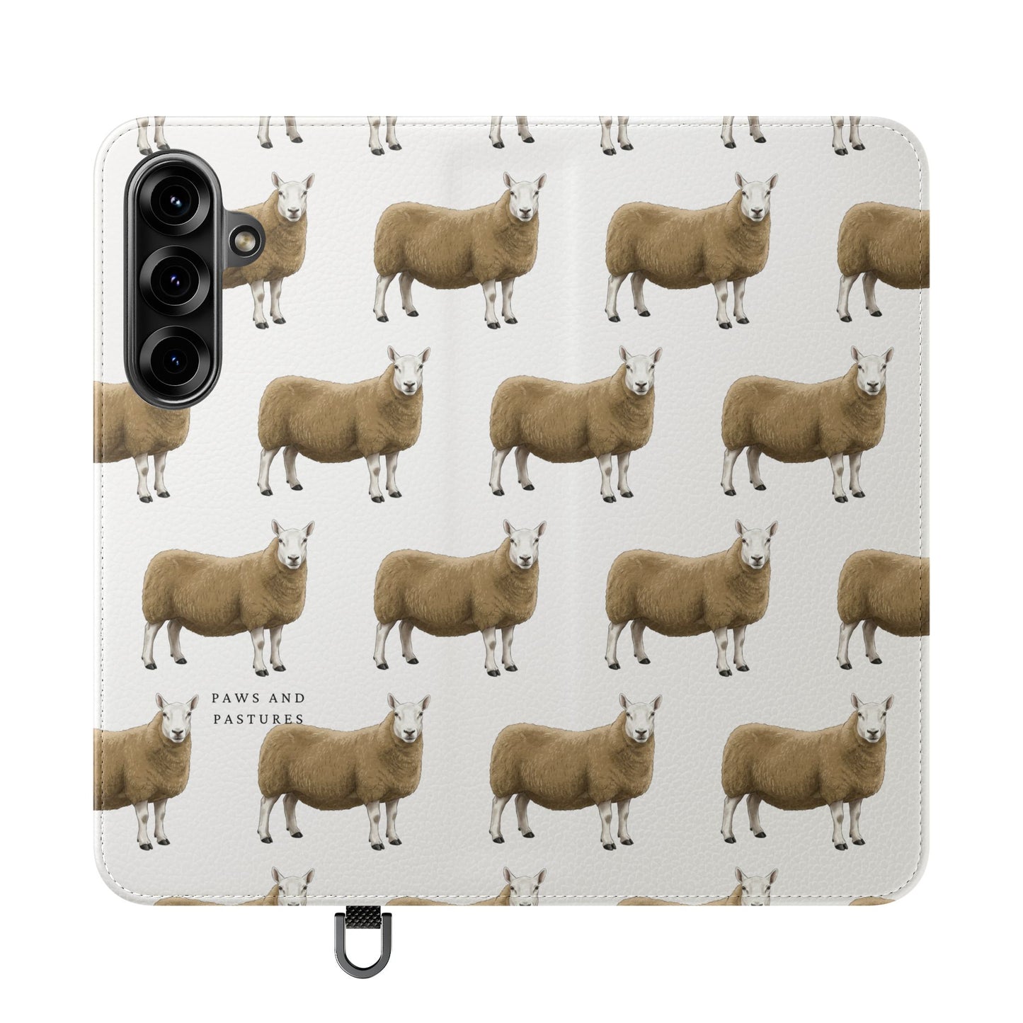 Cheviot Sheep Pattern Flip Phone Case – Cute Pastoral Wallet Cover with Card Slots