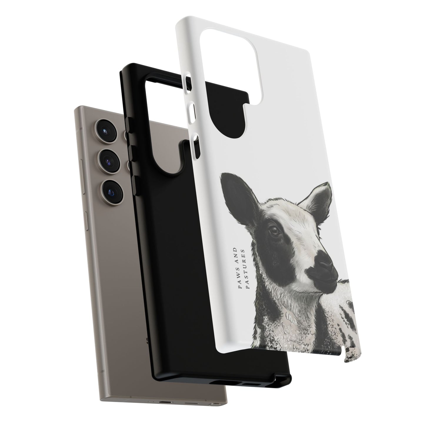 Dutch Spotted Sheep Portrait Phone Case - Black & White Lamb Illustration Protective Cover