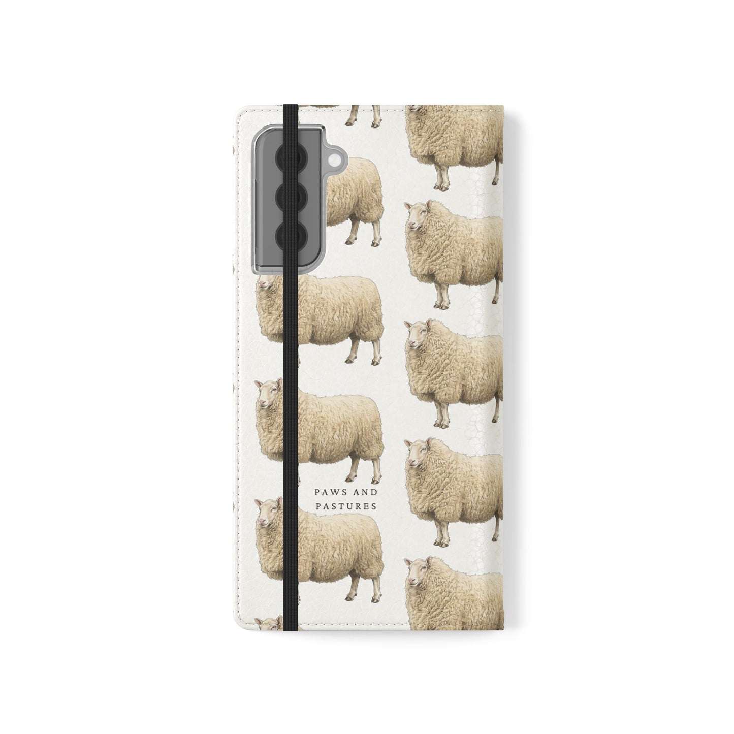 Cheviot Sheep Pattern Flip Phone Case – Cute Pastoral Wallet Cover with Card Slots