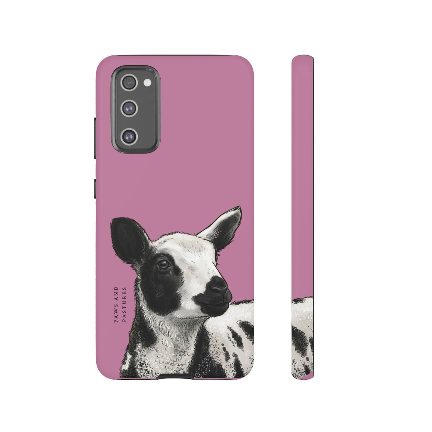 Pink Dutch Spotted Sheep Portrait Phone Case - Black & White Lamb Illustration Protective Cover