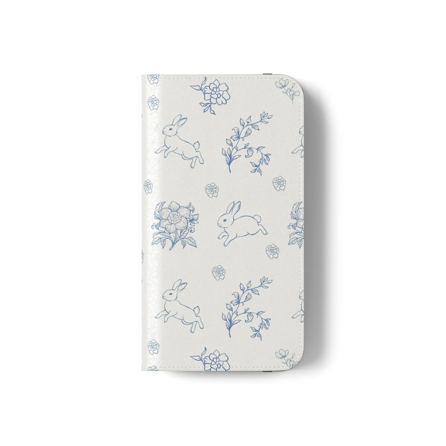 Bunny Pattern Flip Phone Case – Floral Blue Rabbit Wallet Cover