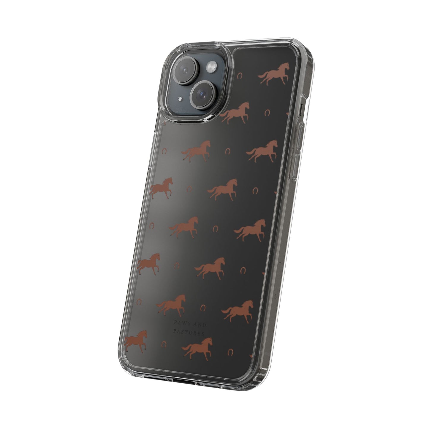 Horse Pattern Clear Phone Case — Equestrian Horses & Horseshoes Design