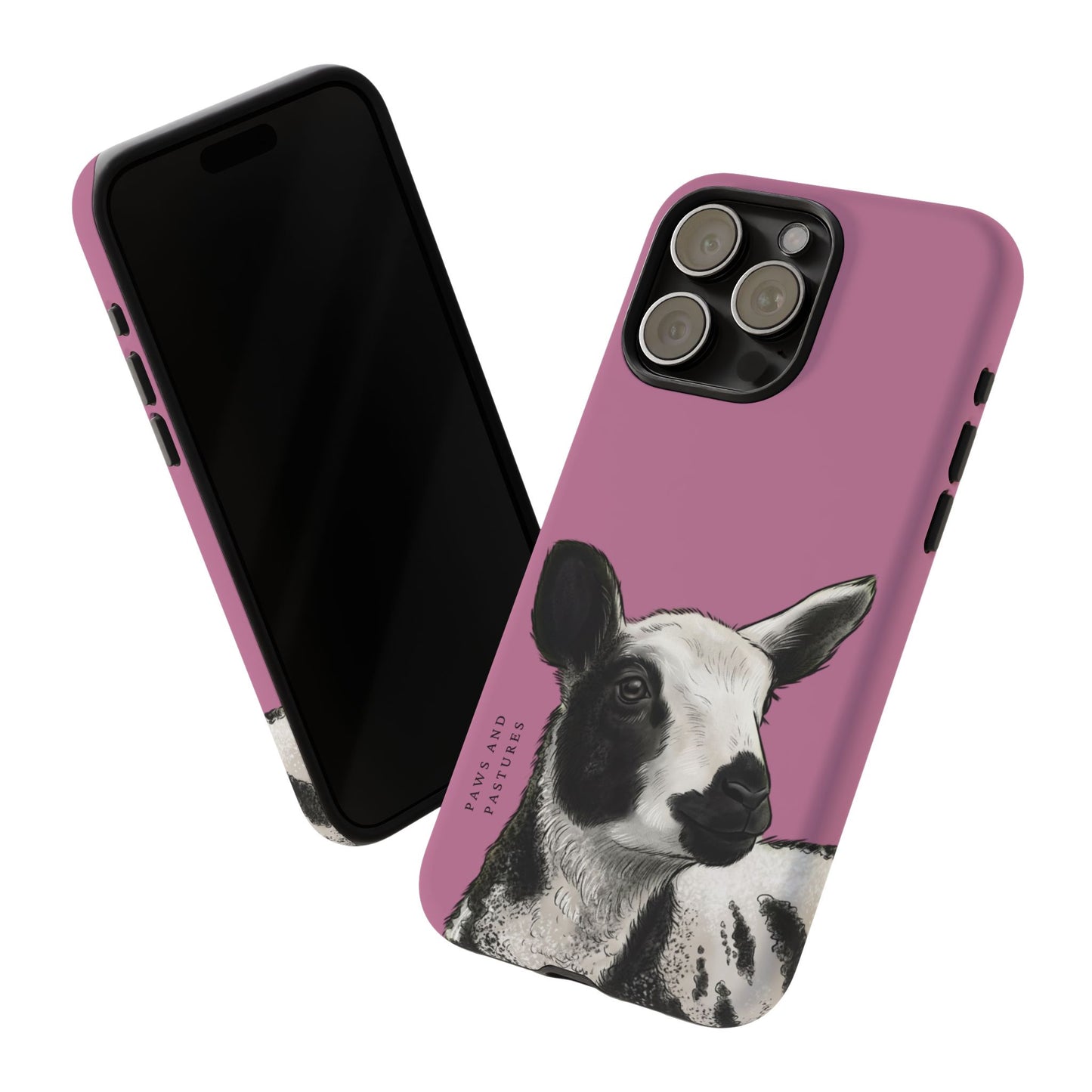 Pink Dutch Spotted Sheep Portrait Phone Case - Black & White Lamb Illustration Protective Cover