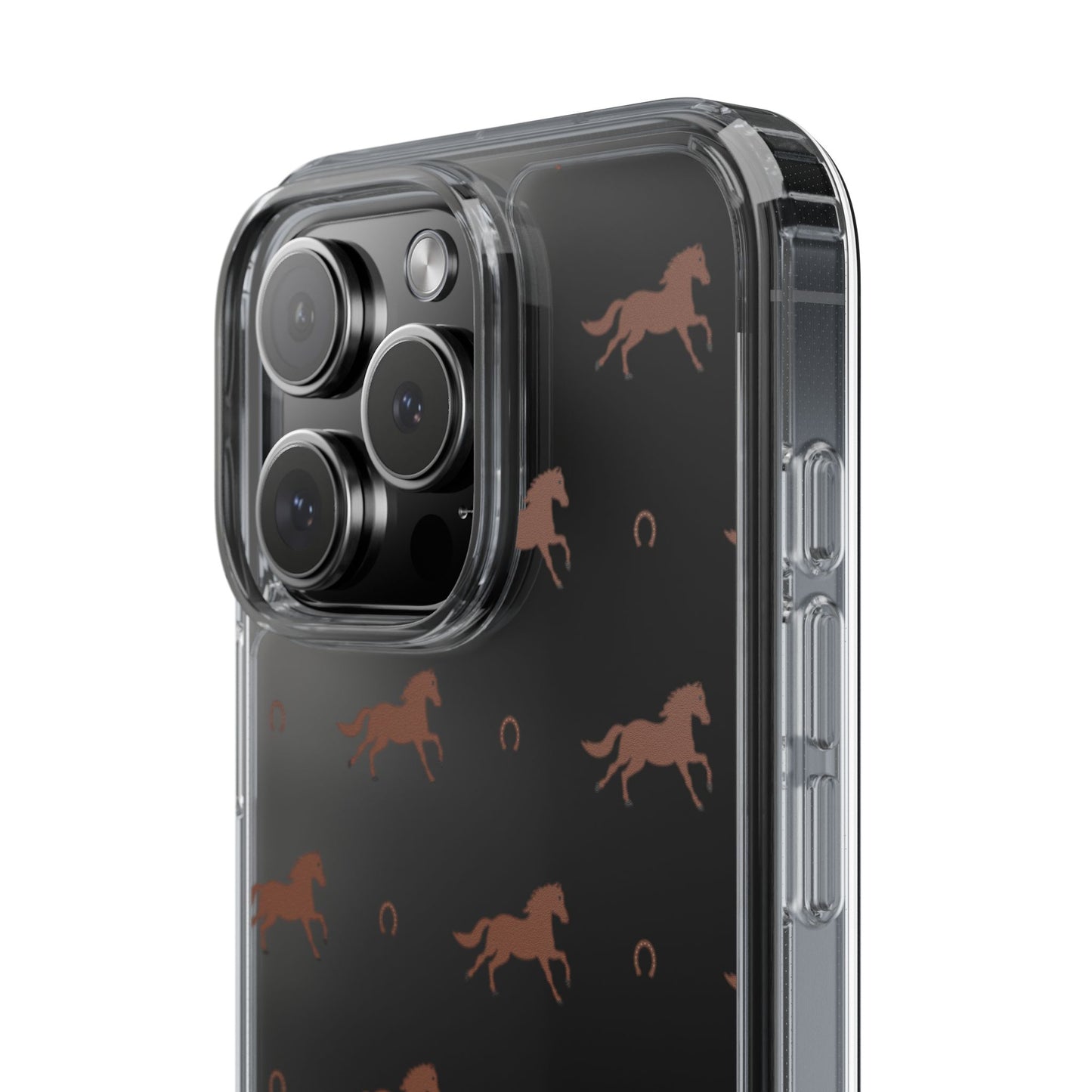 Horse Pattern Clear Phone Case — Equestrian Horses & Horseshoes Design