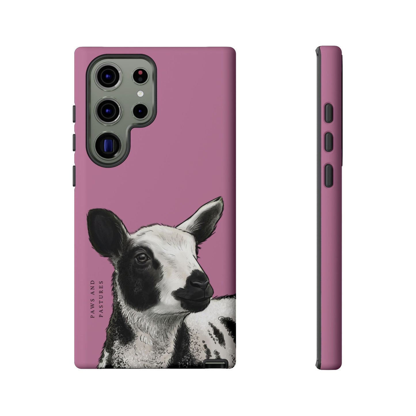 Pink Dutch Spotted Sheep Portrait Phone Case - Black & White Lamb Illustration Protective Cover