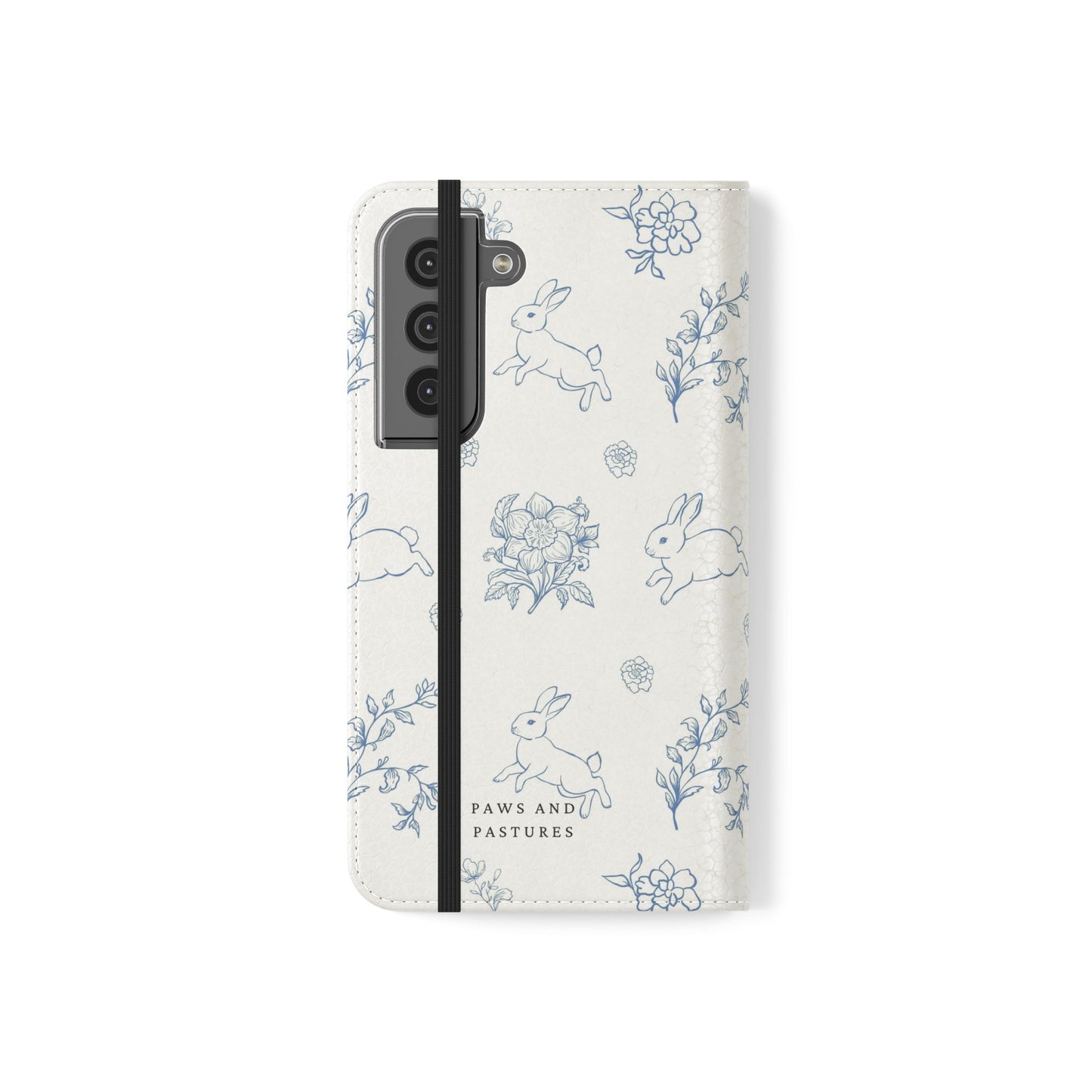 Bunny Pattern Flip Phone Case – Floral Blue Rabbit Wallet Cover