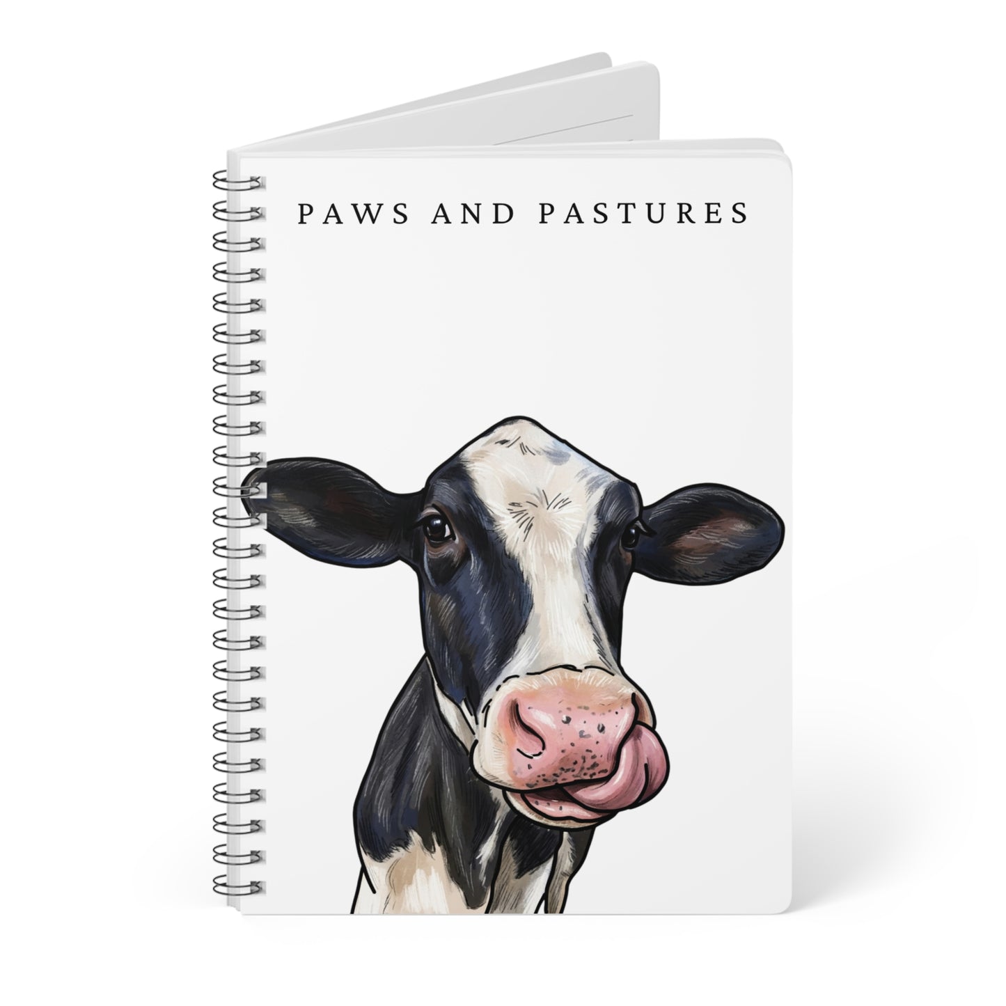Cow Illustration A5 Notebook — "Paws and Pastures" Wirobound Lined Journal