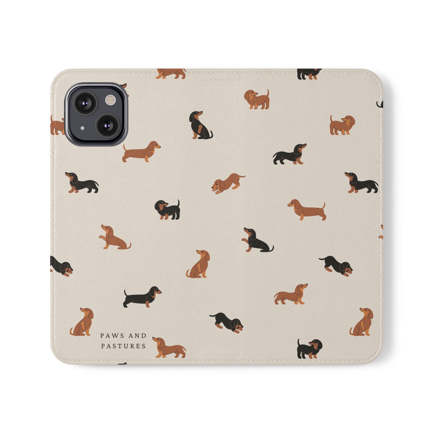 Dachshund Pattern Flip Phone Case — Wallet Folio with Card Slots