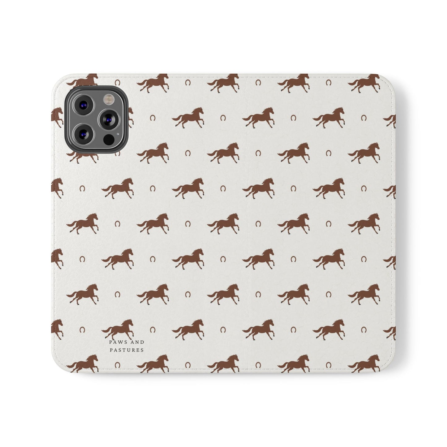 Horse Pattern Flip Case — Leather Wallet Phone Cover with Galloping Horses