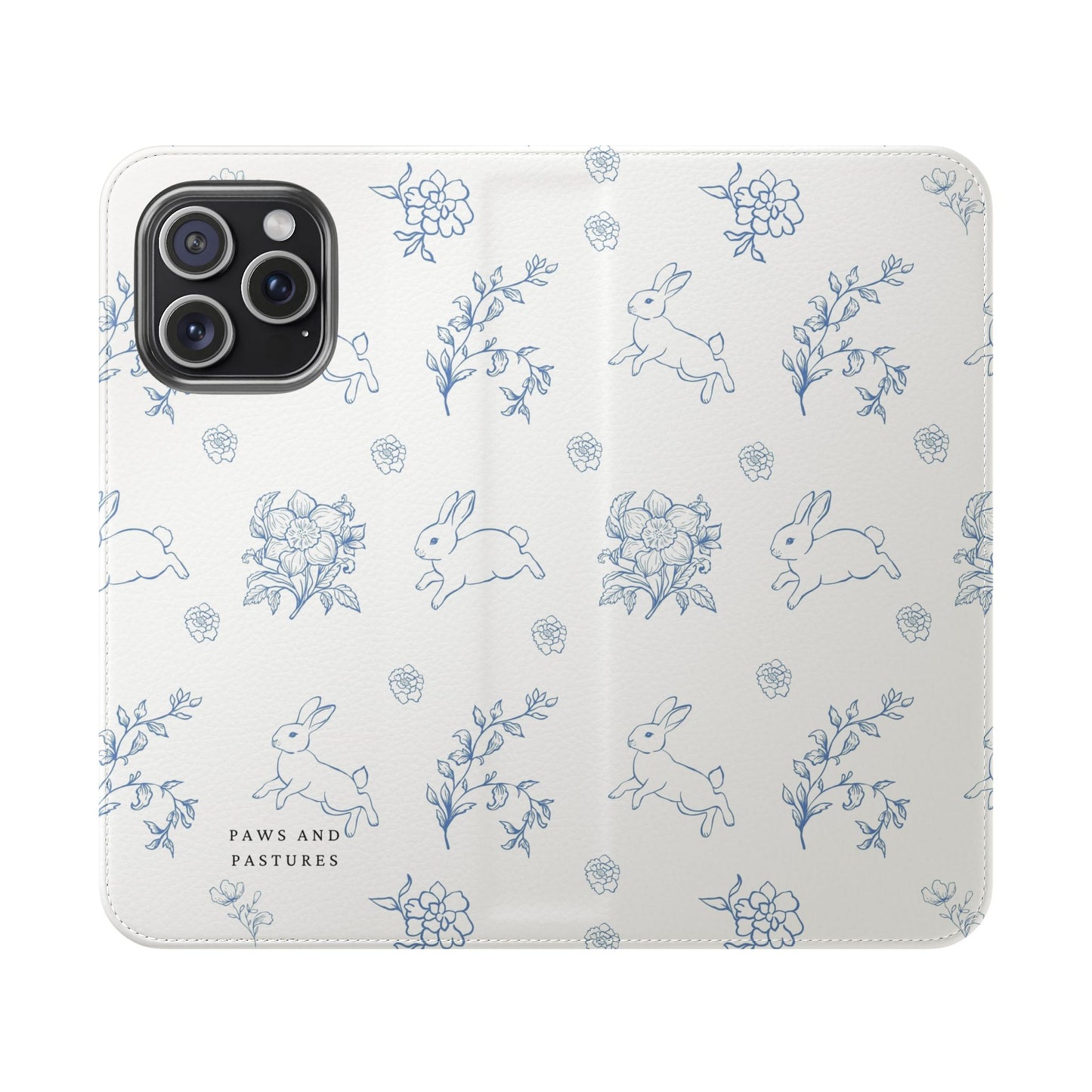 Bunny Pattern Flip Phone Case – Floral Blue Rabbit Wallet Cover