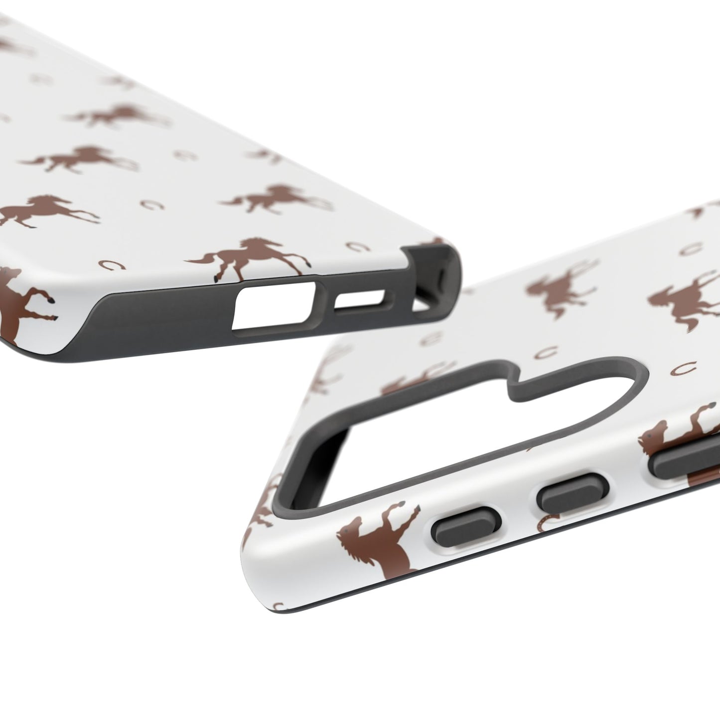 Horse Pattern Tough Phone Case — Brown Galloping Horses & Horseshoes on White