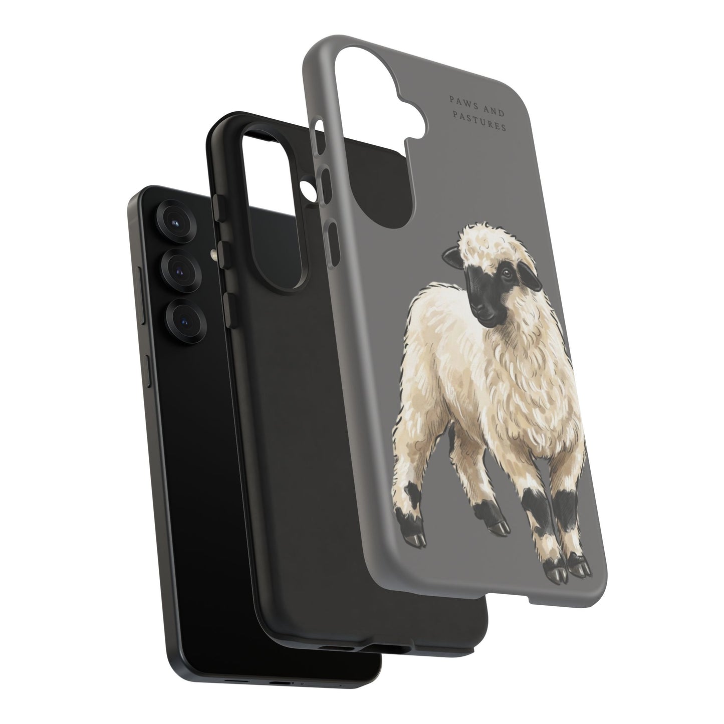 Grey Valais Blacknose Sheep Phone Case – 'Paws and Pastures' Cute Lamb Protective iPhone Cover