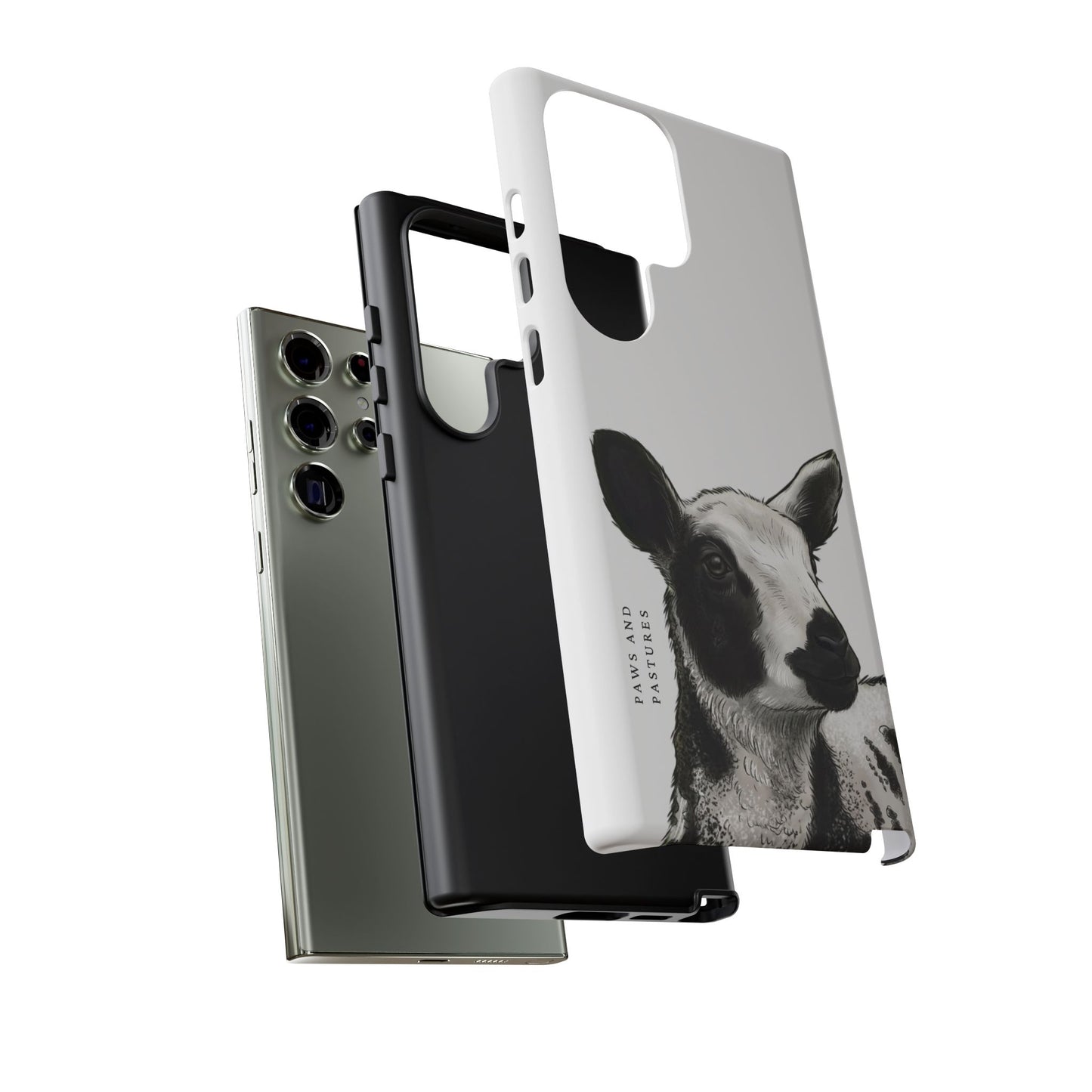 Dutch Spotted Sheep Portrait Phone Case - Black & White Lamb Illustration Protective Cover