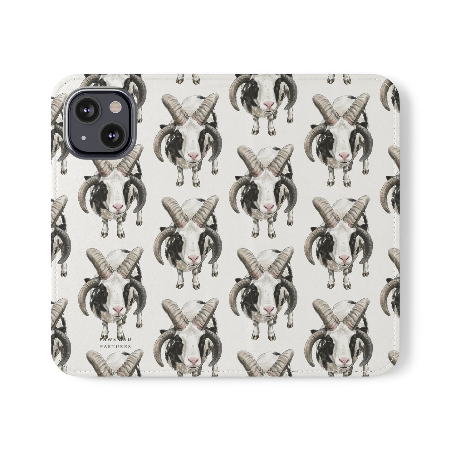 Jacob Sheep Pattern Flip Phone Case — Cute Farm Animal Wallet Cover