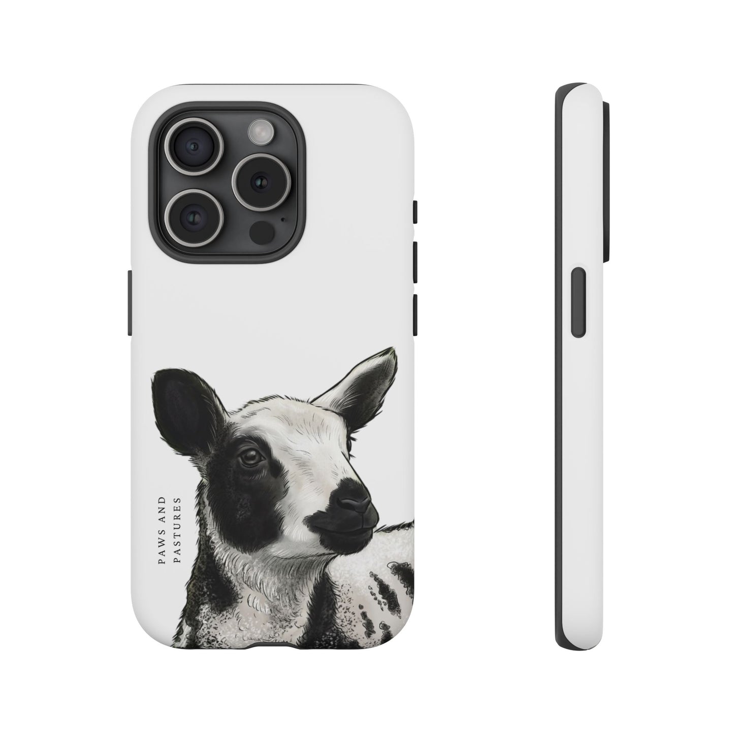 Dutch Spotted Sheep Portrait Phone Case - Black & White Lamb Illustration Protective Cover