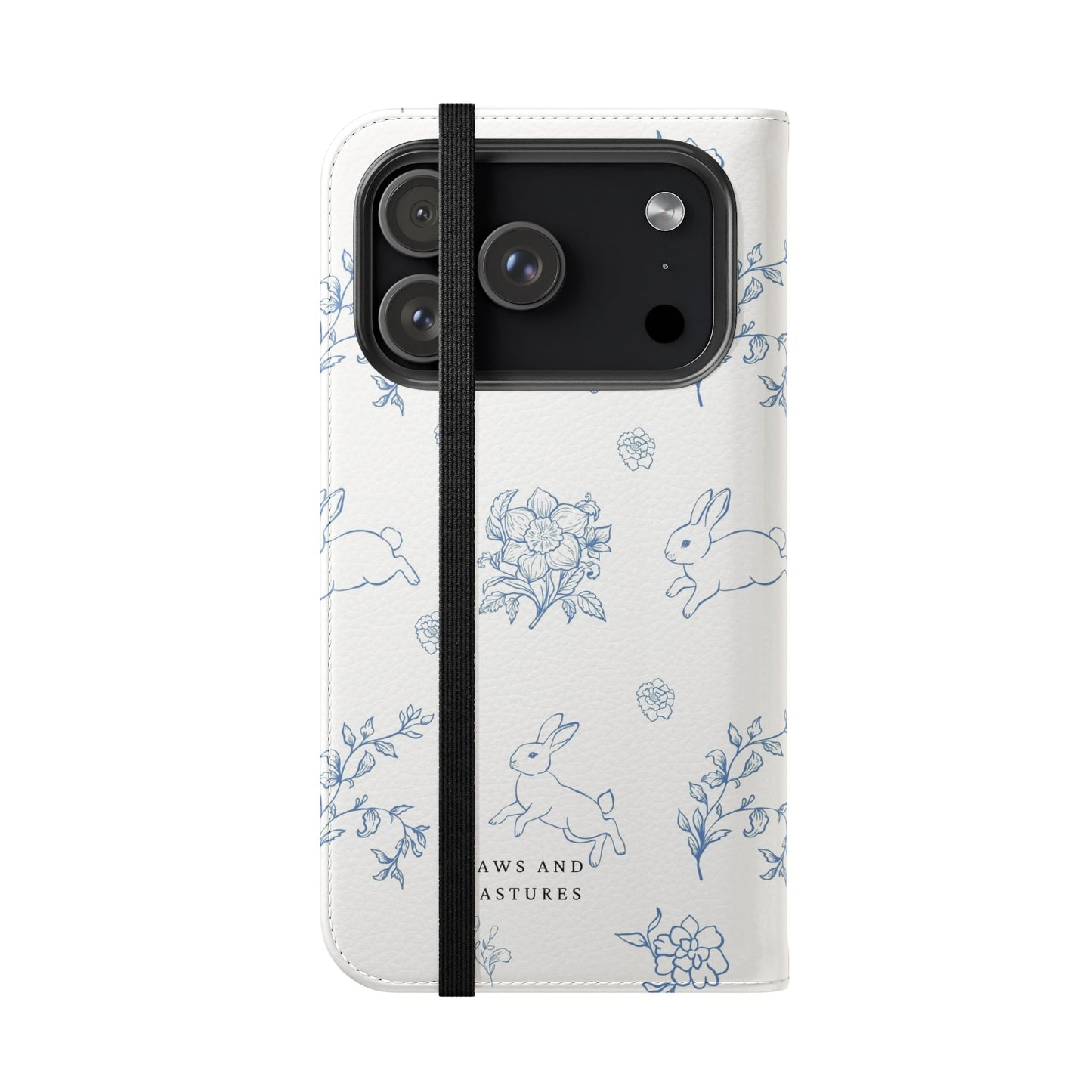 Bunny Pattern Flip Phone Case – Floral Blue Rabbit Wallet Cover