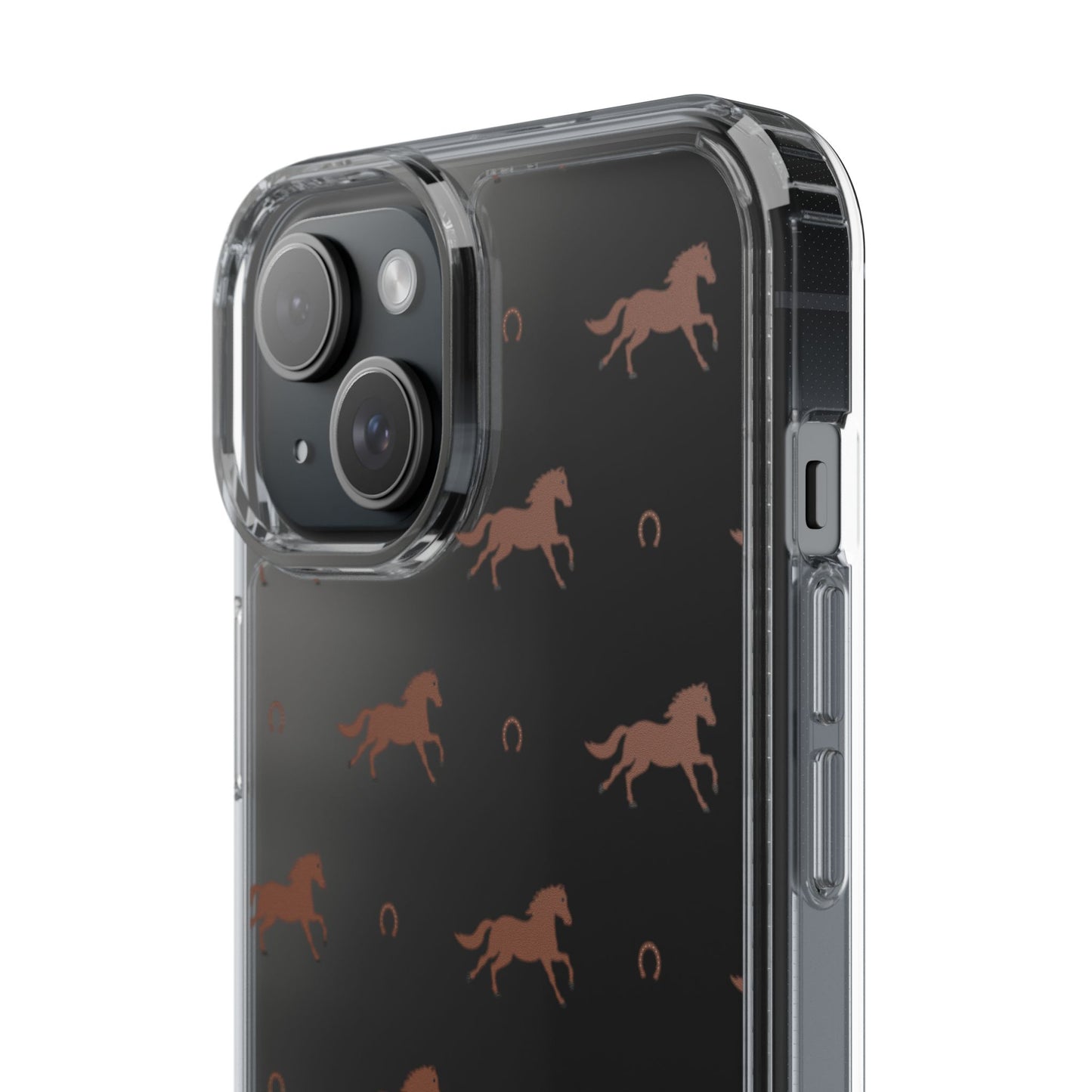 Horse Pattern Clear Phone Case — Equestrian Horses & Horseshoes Design
