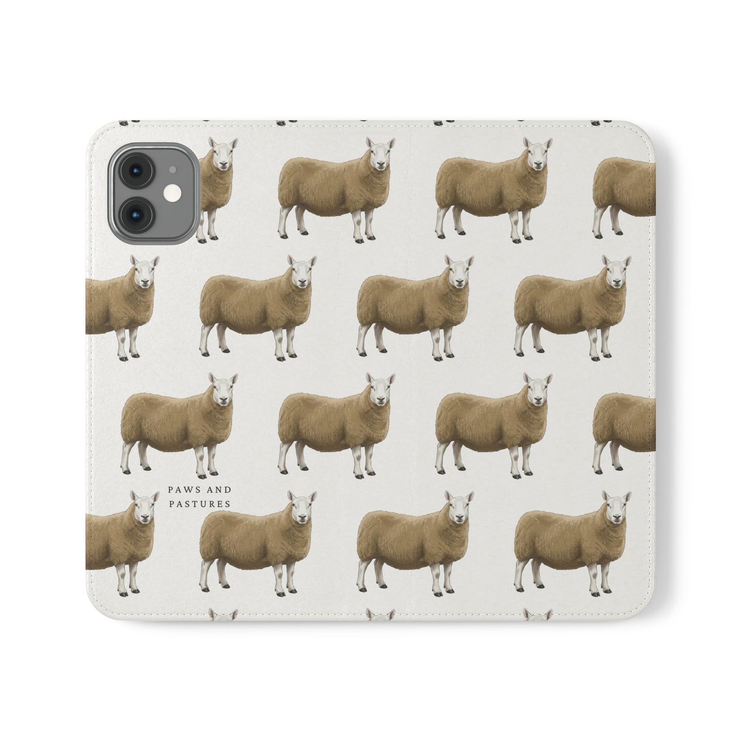 Cheviot Sheep Pattern Flip Phone Case – Cute Pastoral Wallet Cover with Card Slots