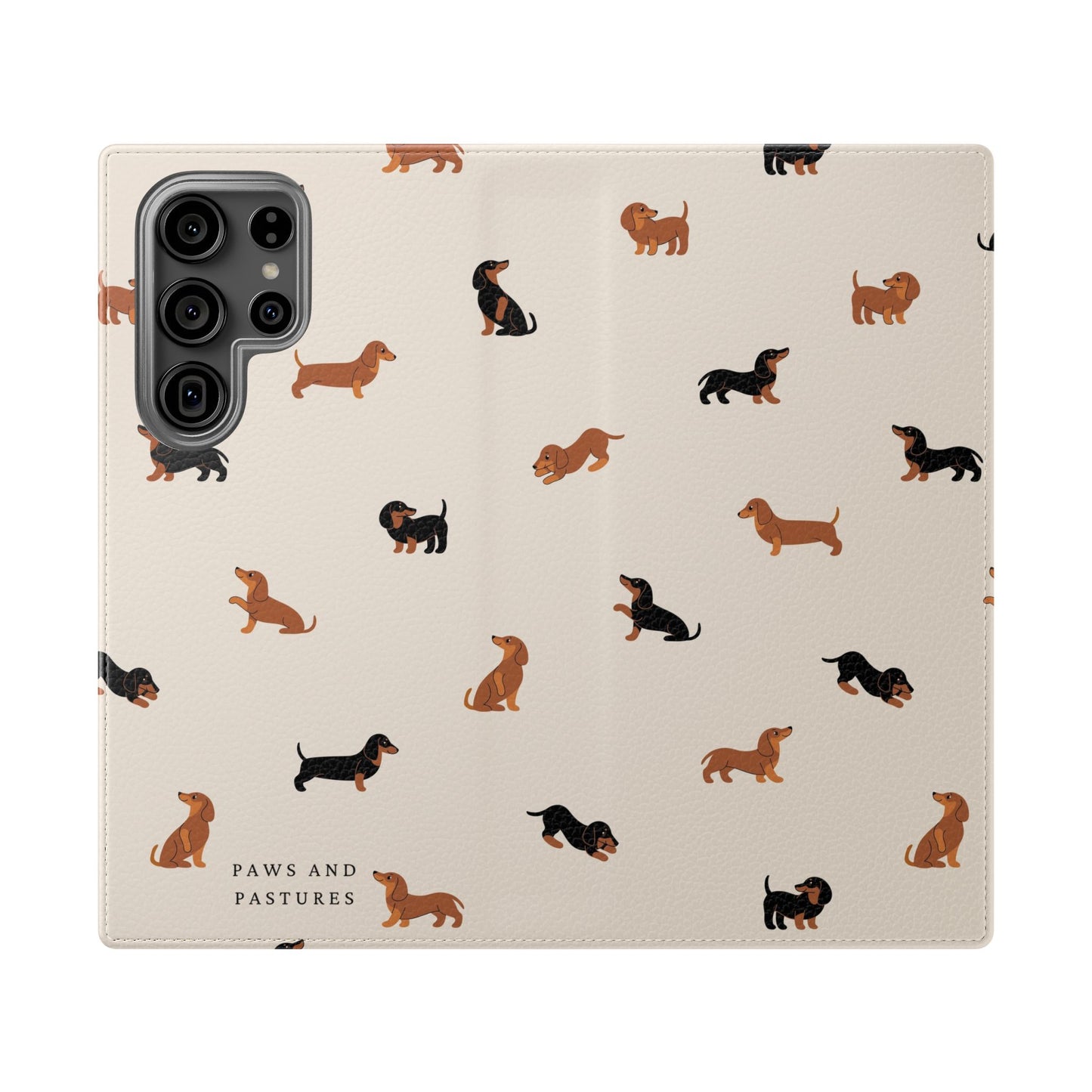 Dachshund Pattern Flip Phone Case — Wallet Folio with Card Slots