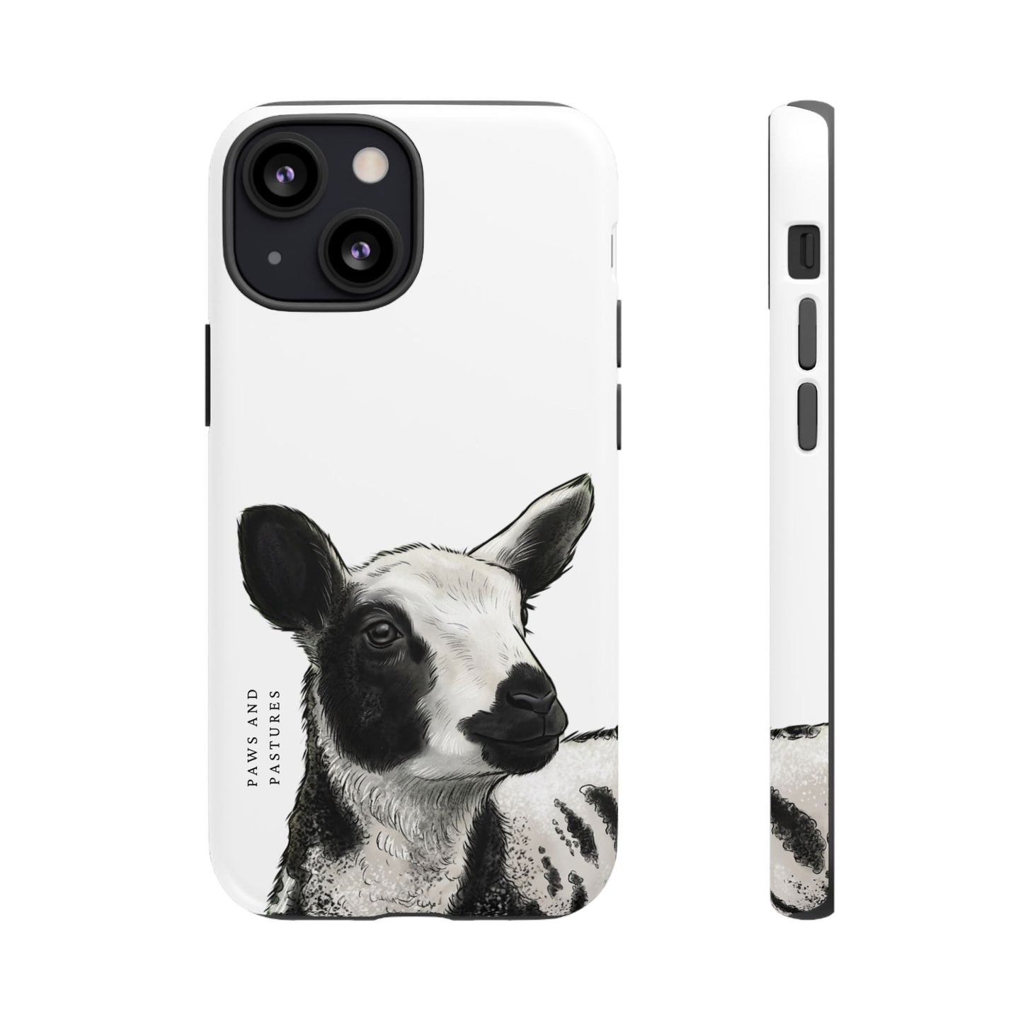 Dutch Spotted Sheep Portrait Phone Case - Black & White Lamb Illustration Protective Cover