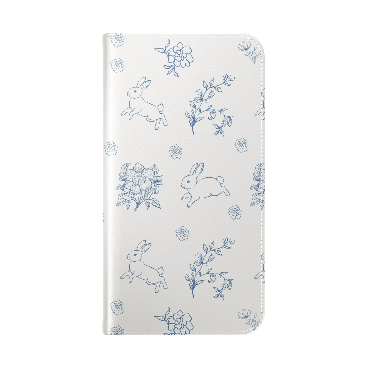 Bunny Pattern Flip Phone Case – Floral Blue Rabbit Wallet Cover