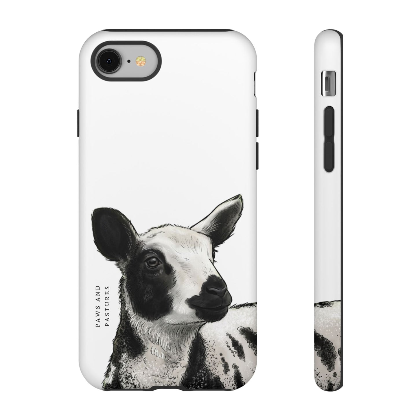 Dutch Spotted Sheep Portrait Phone Case - Black & White Lamb Illustration Protective Cover