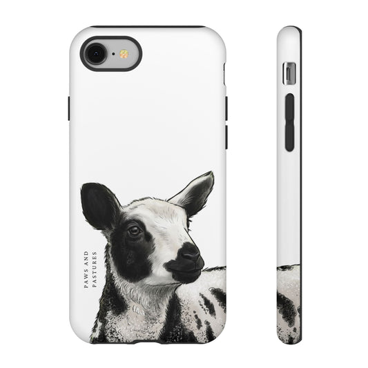 Dutch Spotted Sheep Portrait Phone Case - Black & White Lamb Illustration Protective Cover