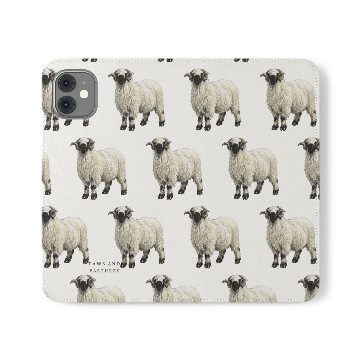 Valais Blacknose Sheep Pattern Flip Phone Case – Cute Farm Animal Wallet Cover