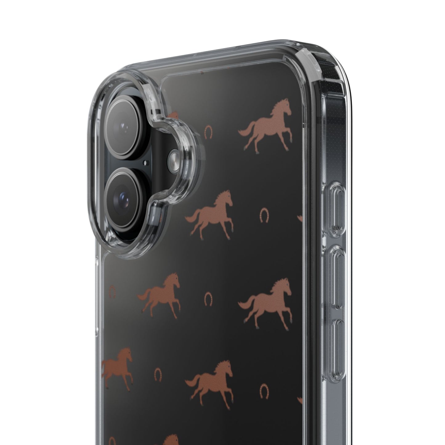 Horse Pattern Clear Phone Case — Equestrian Horses & Horseshoes Design