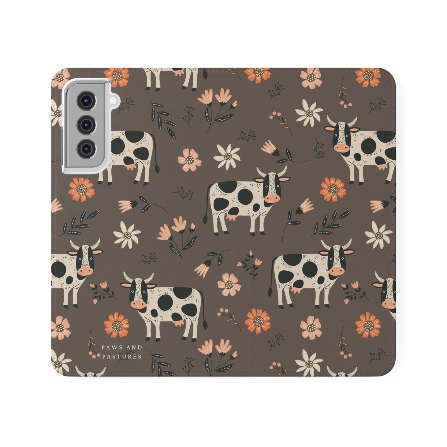 Cow Floral Flip Phone Case – Folklore Farm Pattern Wallet Case