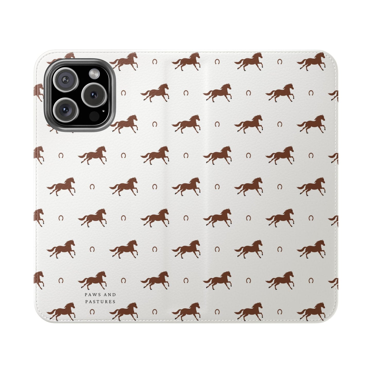 Horse Pattern Flip Case — Leather Wallet Phone Cover with Galloping Horses
